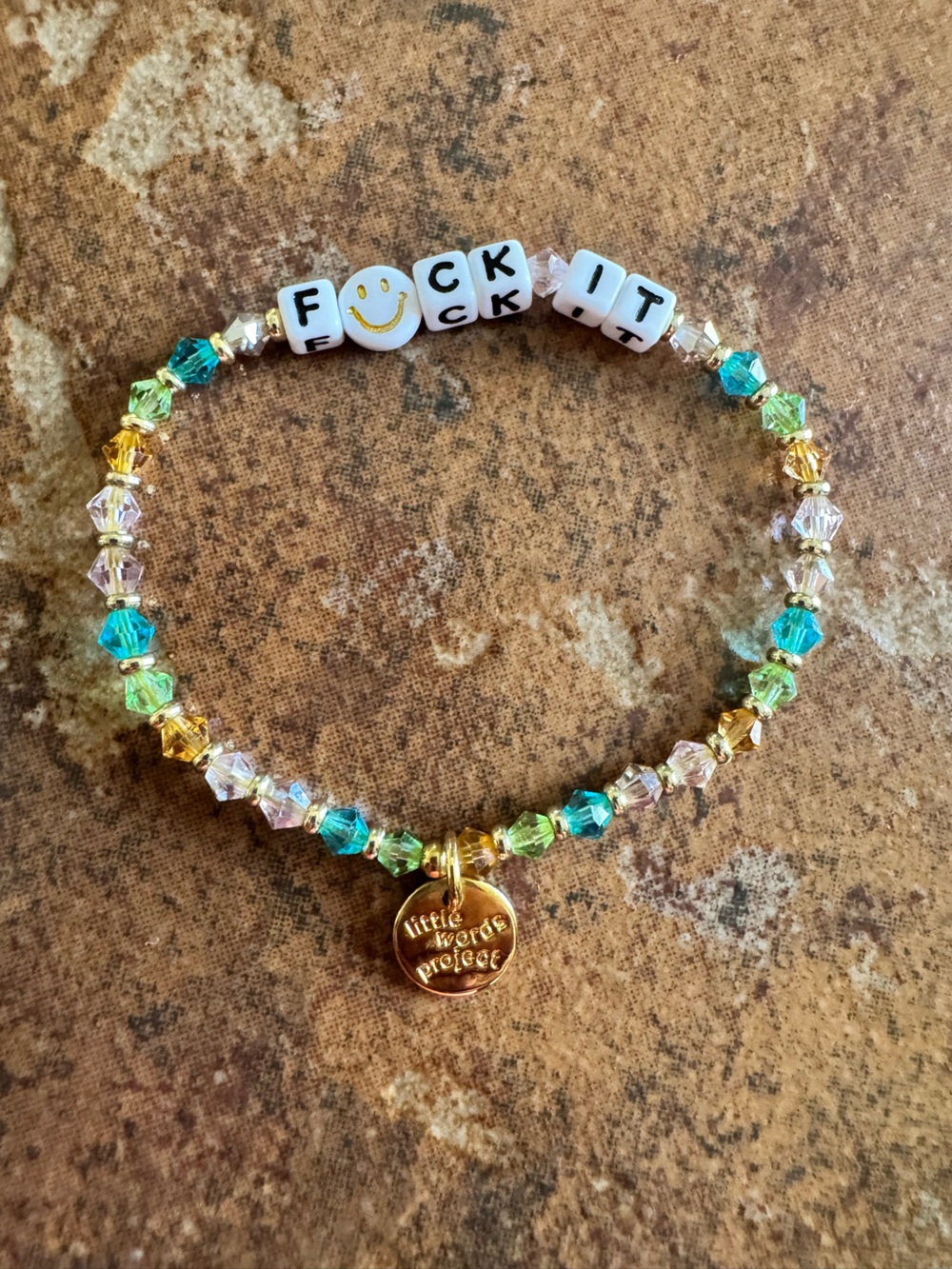 Little Words Project ‘F*ck It' Multicolor Crystal Bead Bracelet with Gold Charm